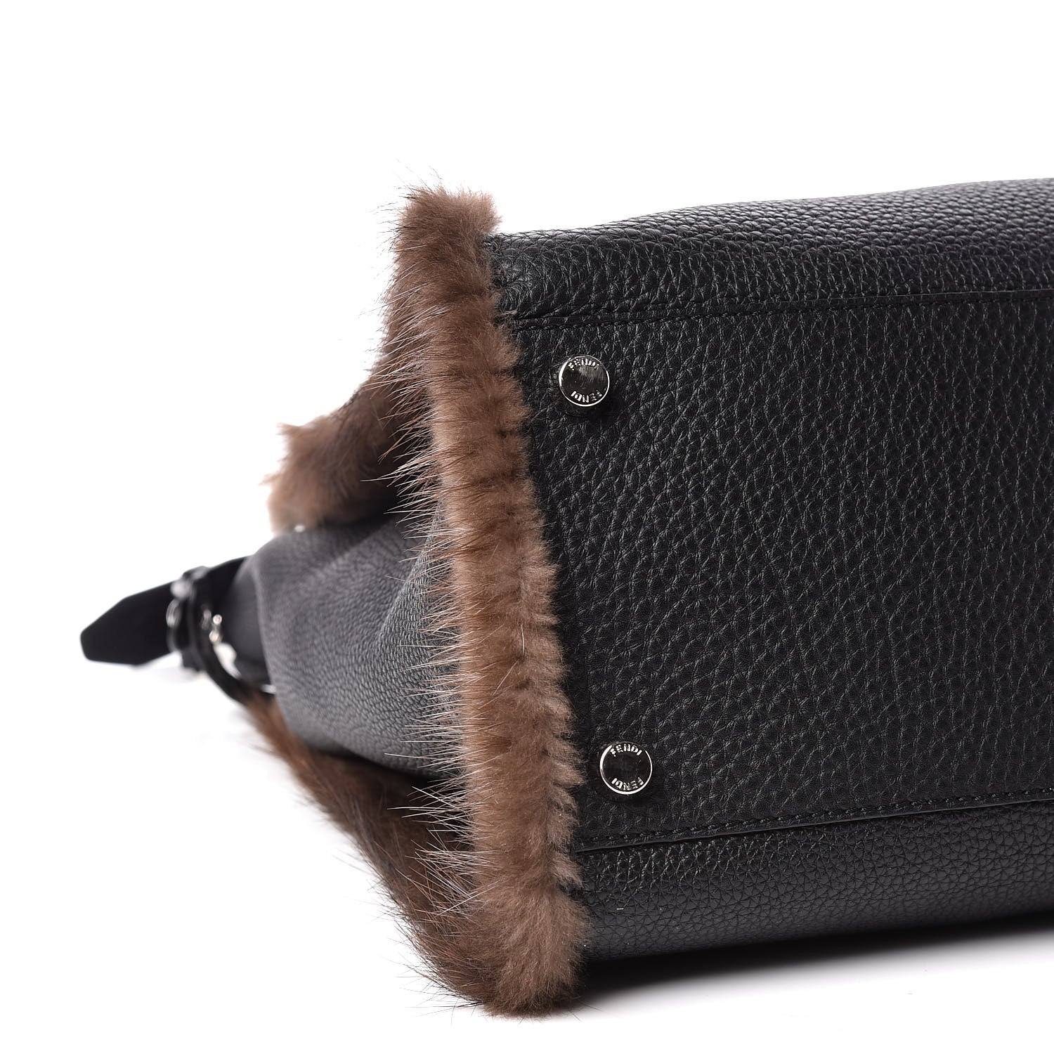 Fendi Calfskin Romano Mink Fur Selleria Large Peekaboo Essential Iconic Satchel Black 5 of 10