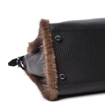 Fendi Calfskin Romano Mink Fur Selleria Large Peekaboo Essential Iconic Satchel Black 5 of 10