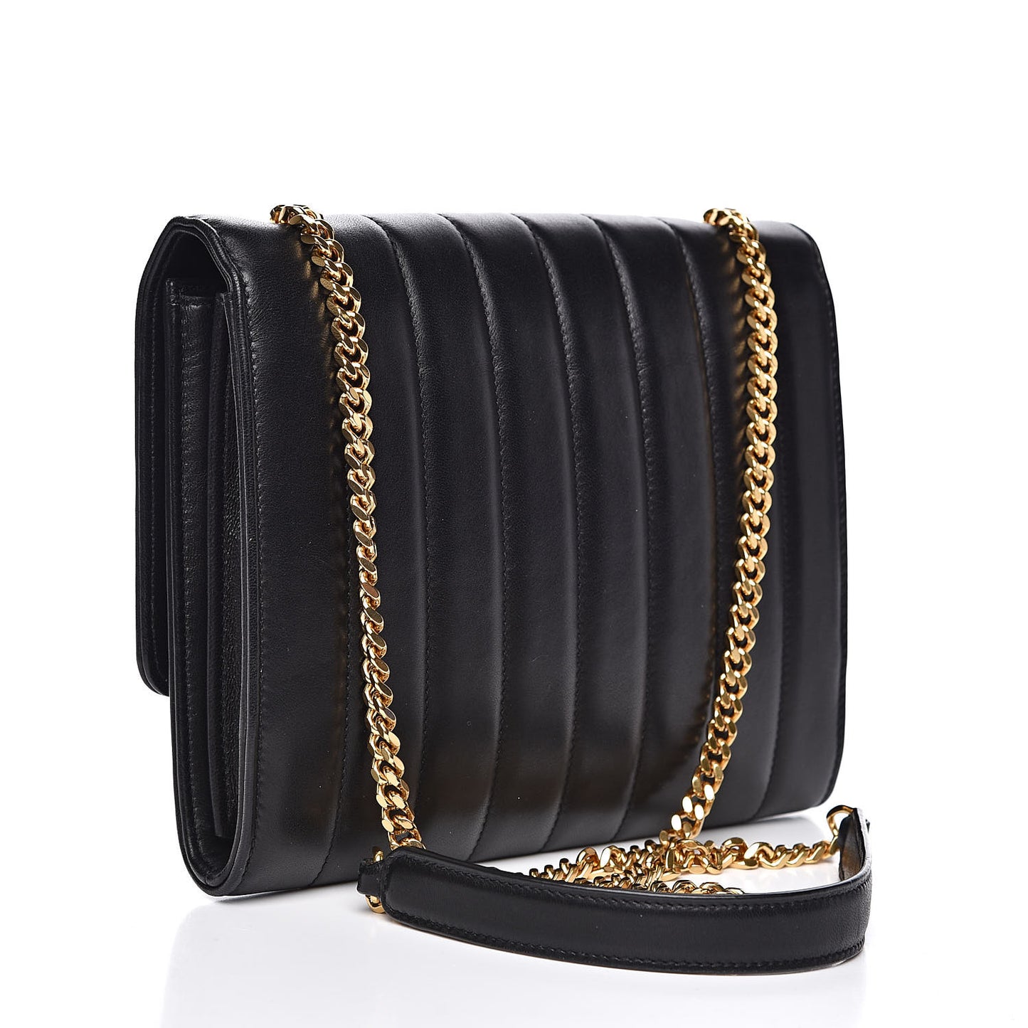 Lambskin Matelasse Monogram Vicky Chain Wallet Black