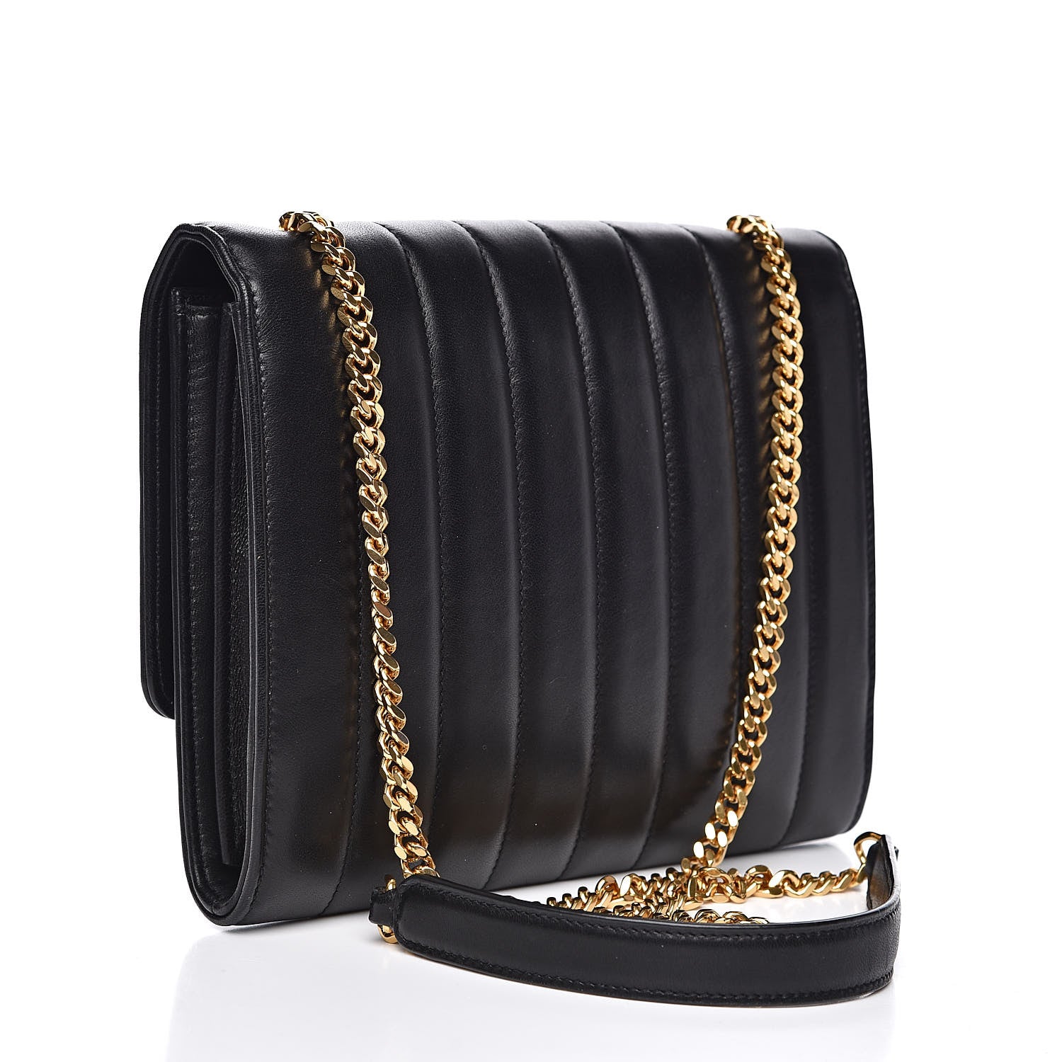 Saint Laurent Lambskin Matelasse Monogram Vicky Chain Wallet Black 3 of 13