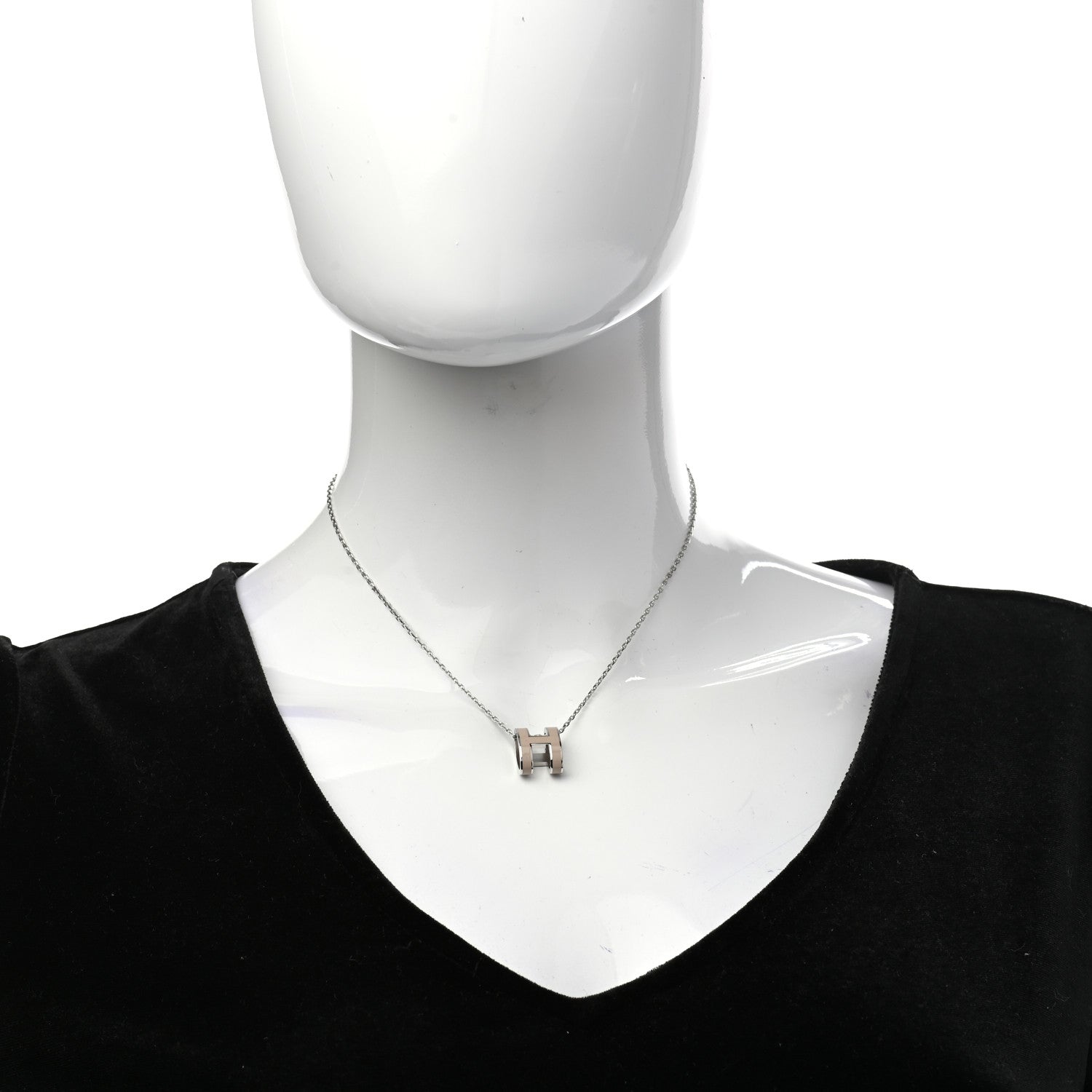 Hermes Lacquered Palladium Pop H Pendant Necklace Marron Glace 2 of 7