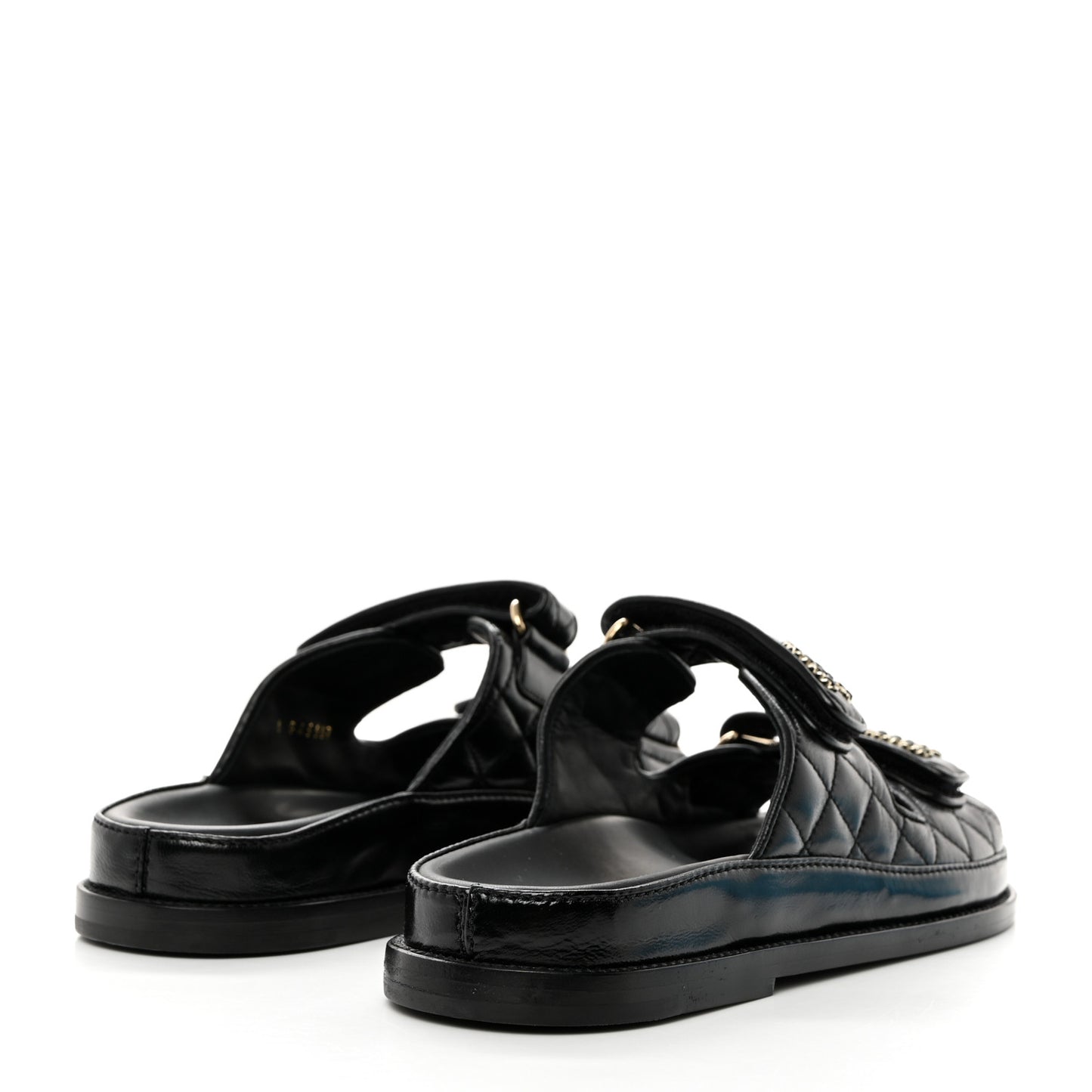 Lambskin Quilted Velcro Dad Chain CC Slide Sandals 38.5 Black