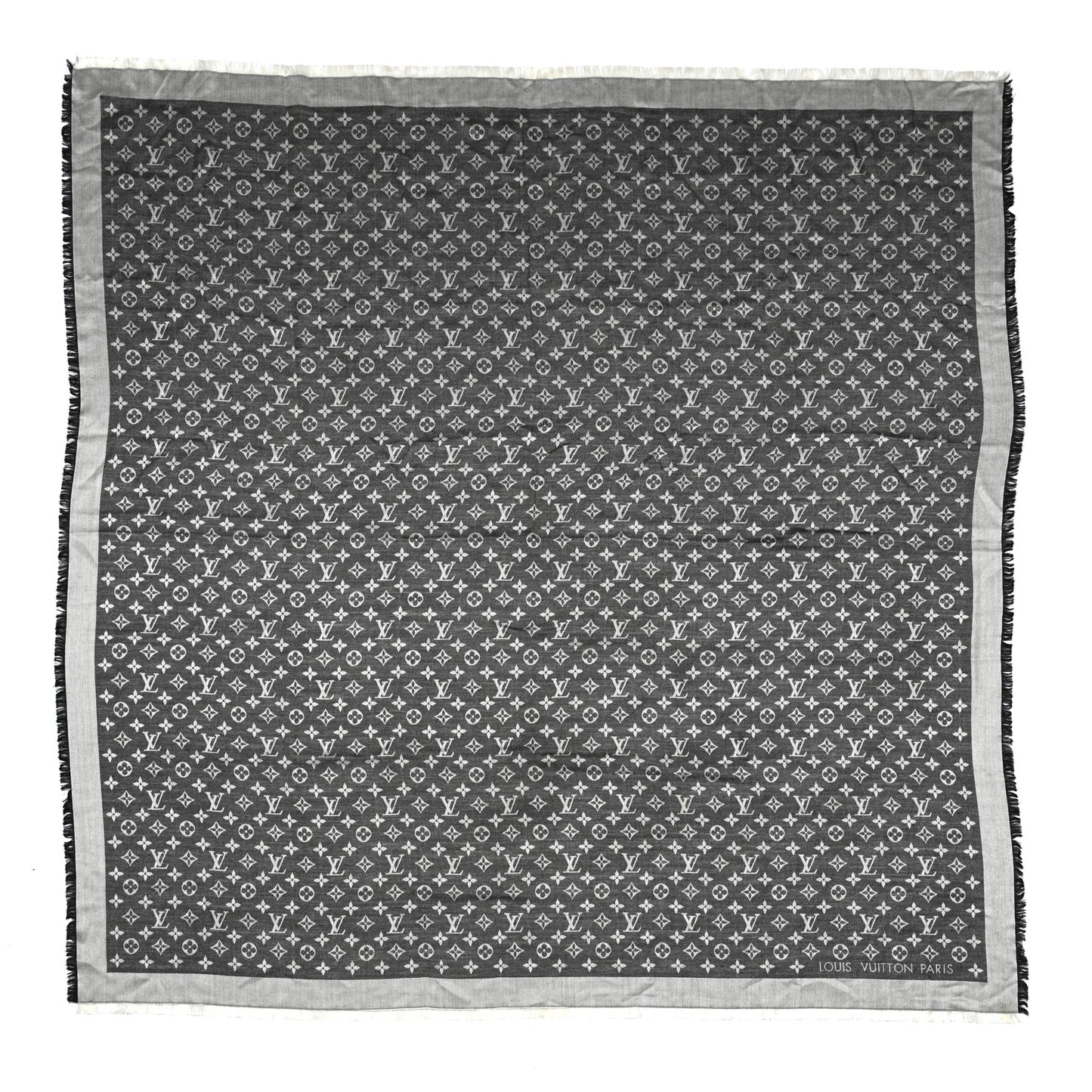 Silk Wool Monogram Denim Shawl Black