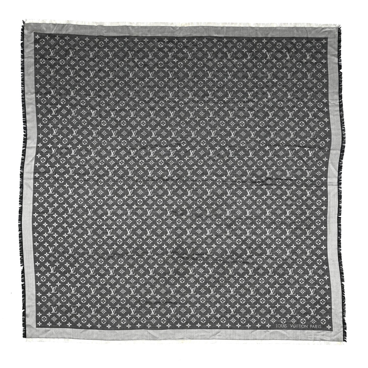 Louis Vuitton Silk Wool Monogram Denim Shawl Black 1 of 6
