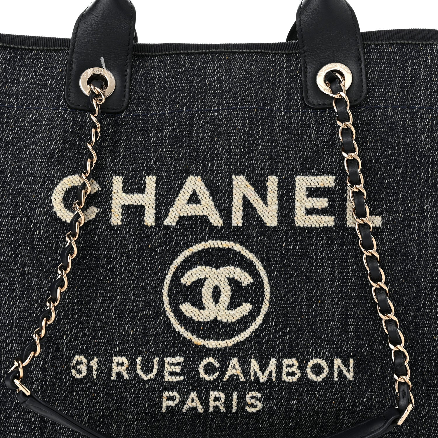 Chanel Denim Small Deauville Tote Dark Blue White 9 of 12