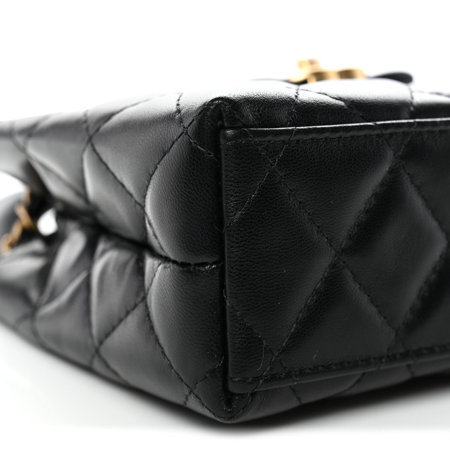 Shiny Aged Calfskin Quilted Nano Kelly Shopper Black Black
