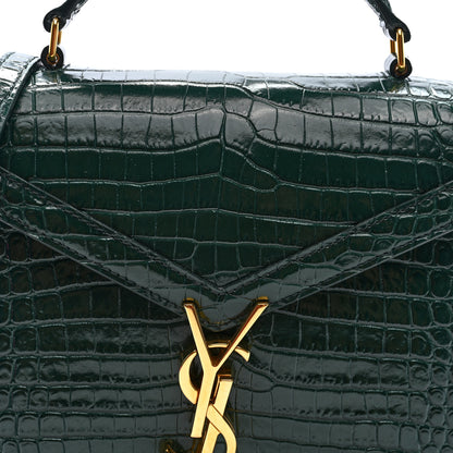 Saint Laurent Calfskin Crocodile Embossed Mini Classic Monogram Cassandra Top Handle Green 7 of 9