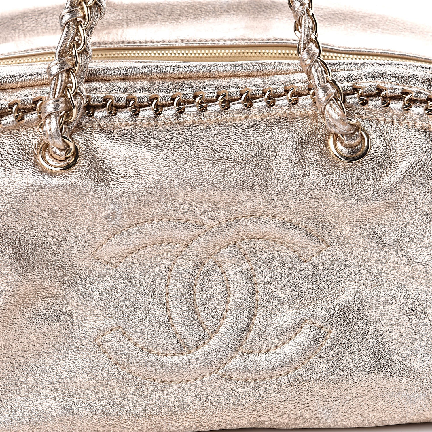 Chanel Metallic Goatskin Large Luxe Ligne Bowler Light Gold 9 of 9