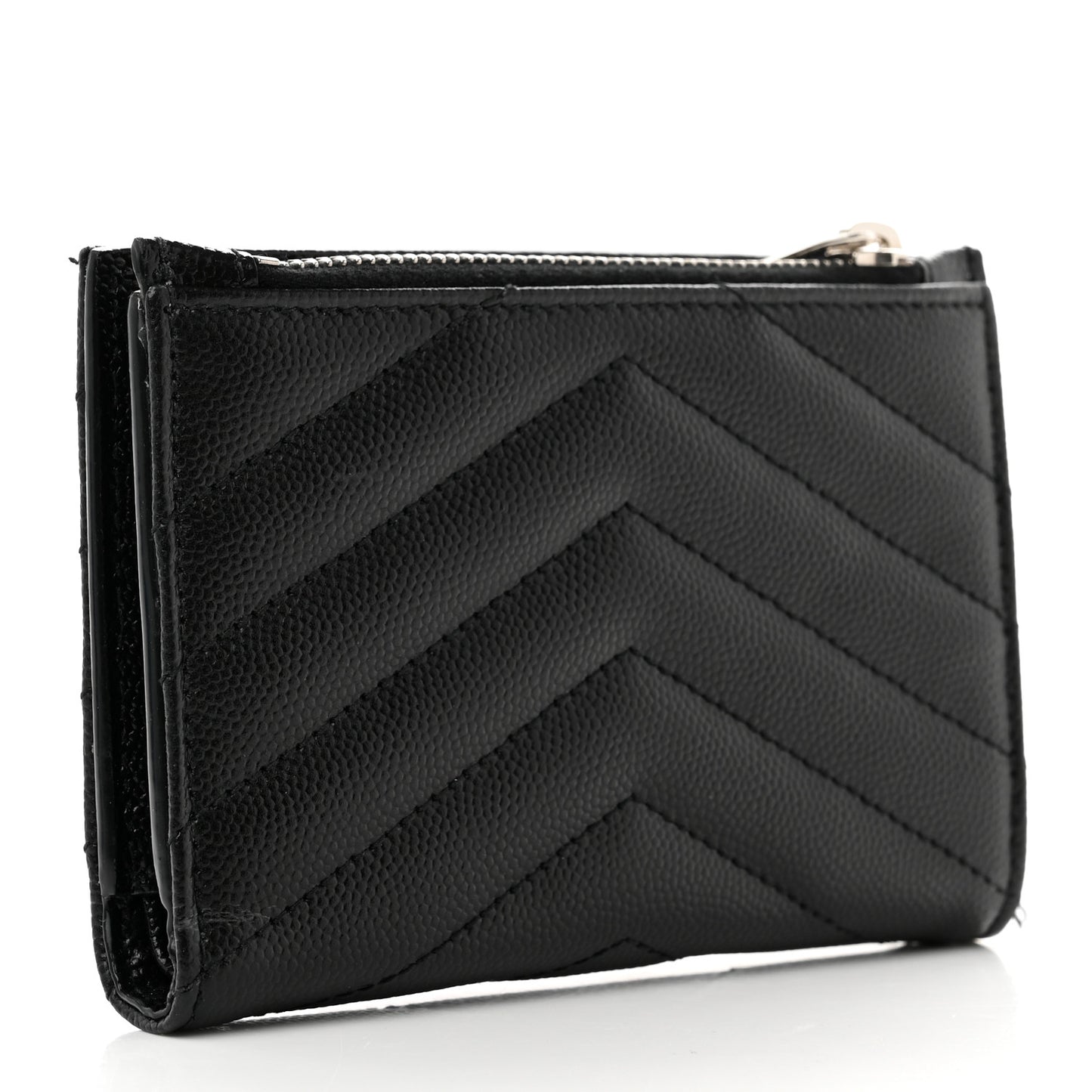 Grain De Poudre Matelasse Chevron Monogram Zipped Two-Part Wallet Black