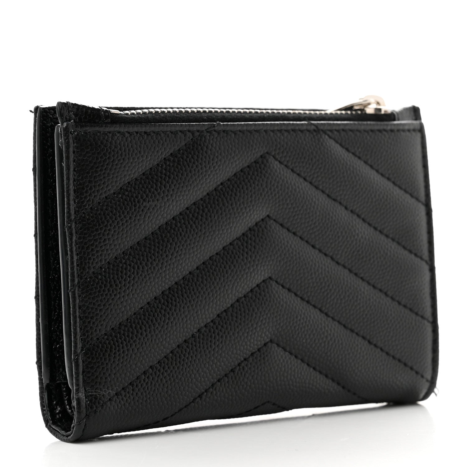 Saint Laurent Grain De Poudre Matelasse Chevron Monogram Zipped Two-Part Wallet Black 3 of 8