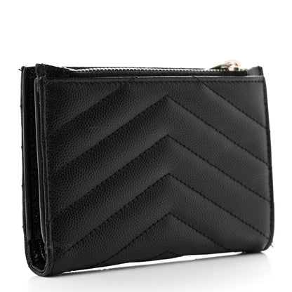 Saint Laurent Grain De Poudre Matelasse Chevron Monogram Zipped Two-Part Wallet Black 3 of 8