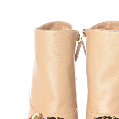Chanel Lambskin CC Chain Cap Toe Short Boots 38.5 Beige Black 12 of 15