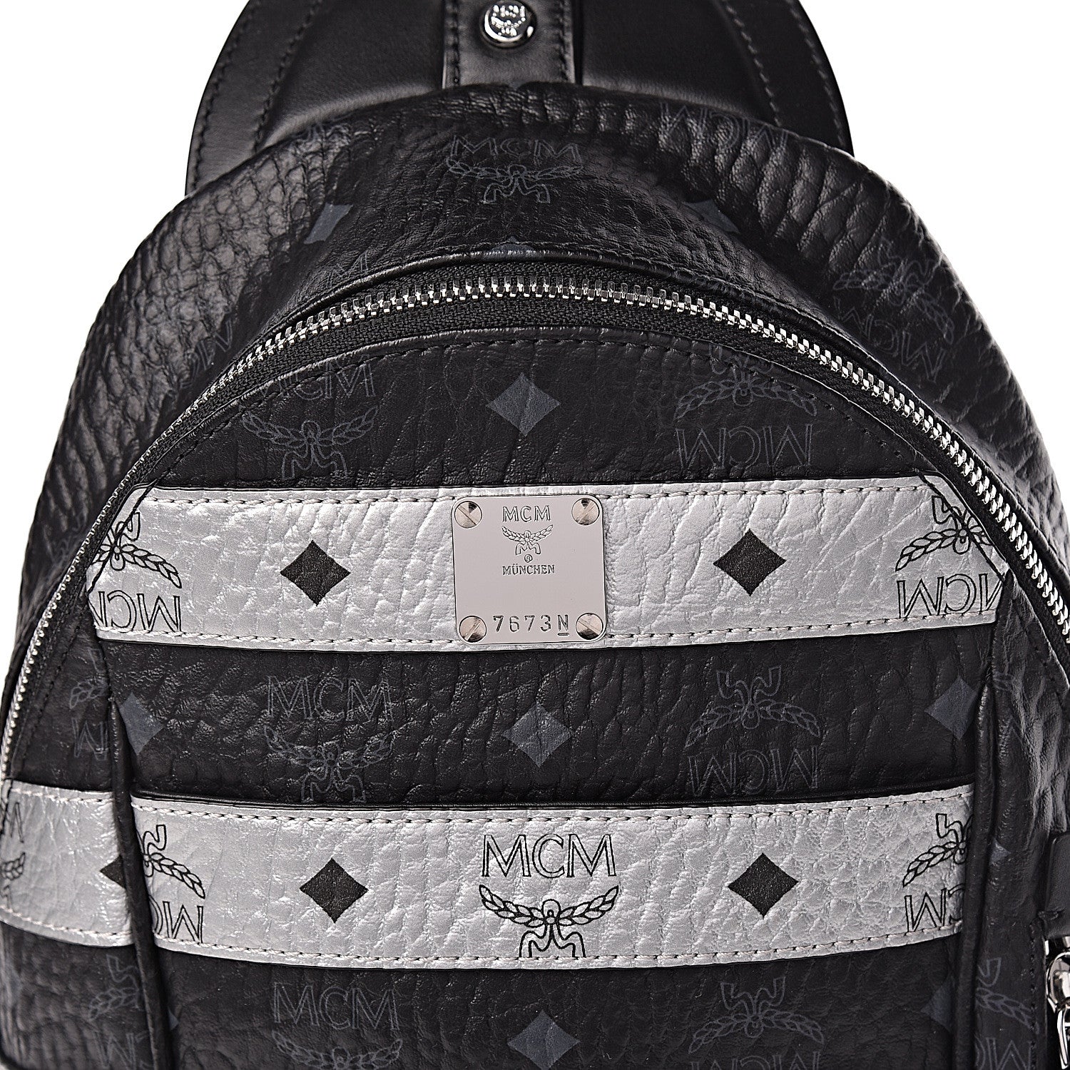 MCM Visetos Spot Medium Sling Bag Black Silver 8 of 10