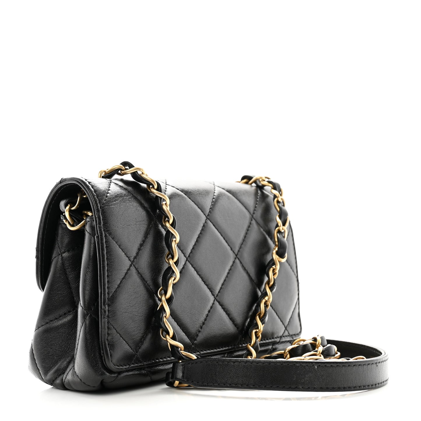 Lambskin Quilted Diamond Lock Flap Black