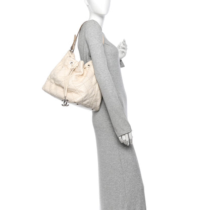 Chanel Glazed Calfskin On The Road Drawstring Tote Ivory 3 of 23