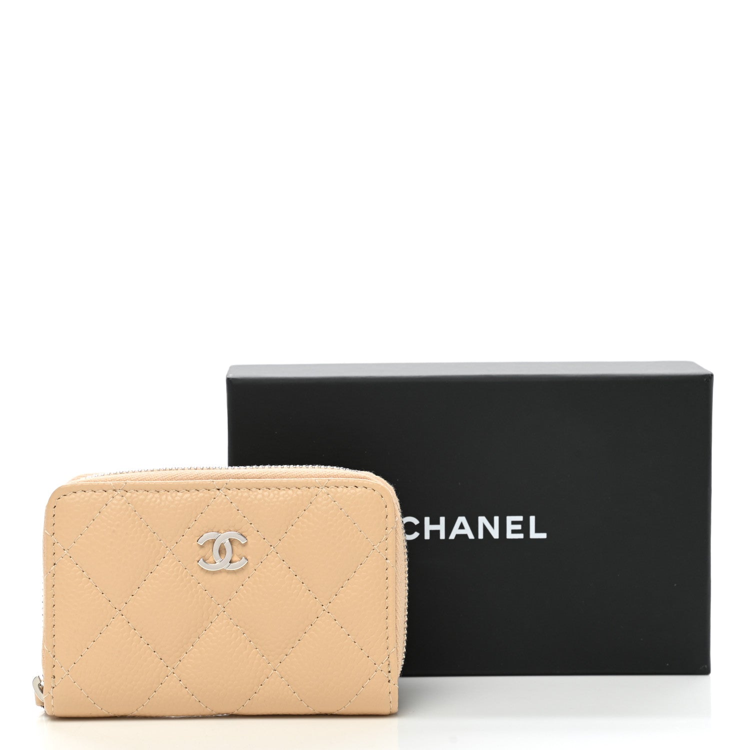 Chanel Caviar Quilted Zip Around Coin Purse Beige 8 of 8