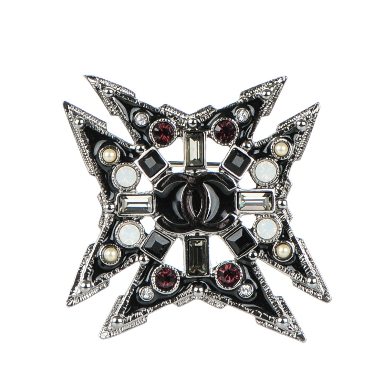 Chanel Crystal Pearl Enamel CC Brooch Black 1 of 4