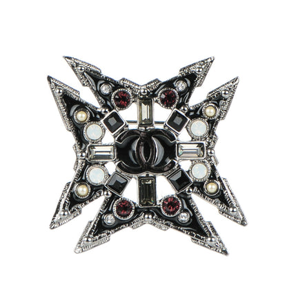 Chanel Crystal Pearl Enamel CC Brooch Black 1 of 4