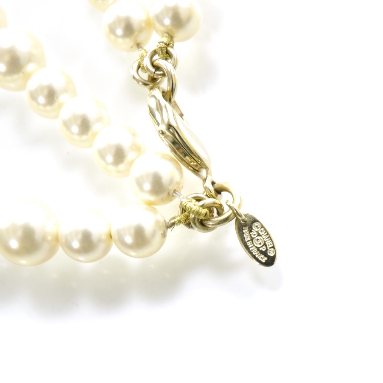 Chanel Pearl Crystal CC Double Strand Necklace Gold 4 of 5
