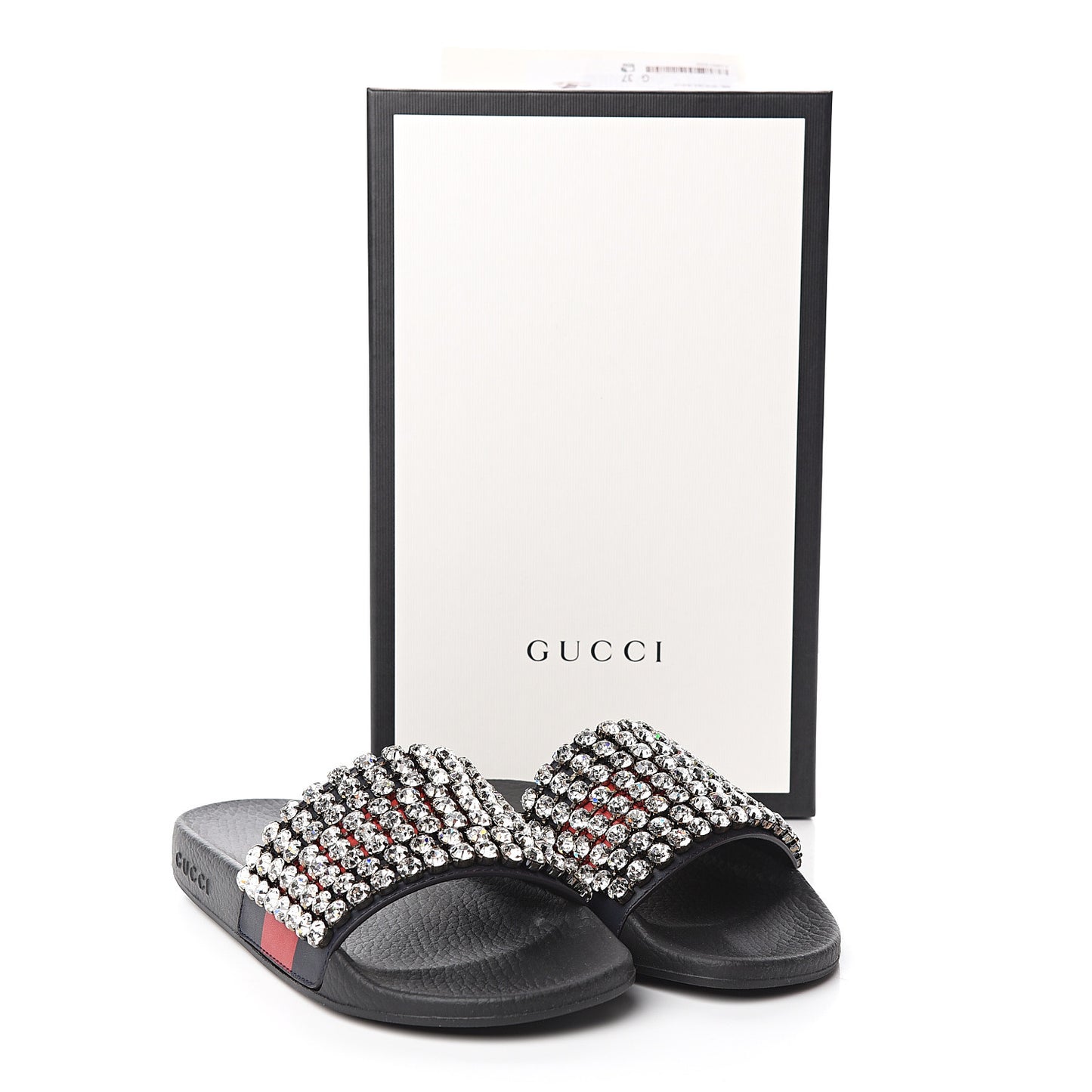 Calfskin Crystal Embellished Web Slide Sandals 37 Blue Red