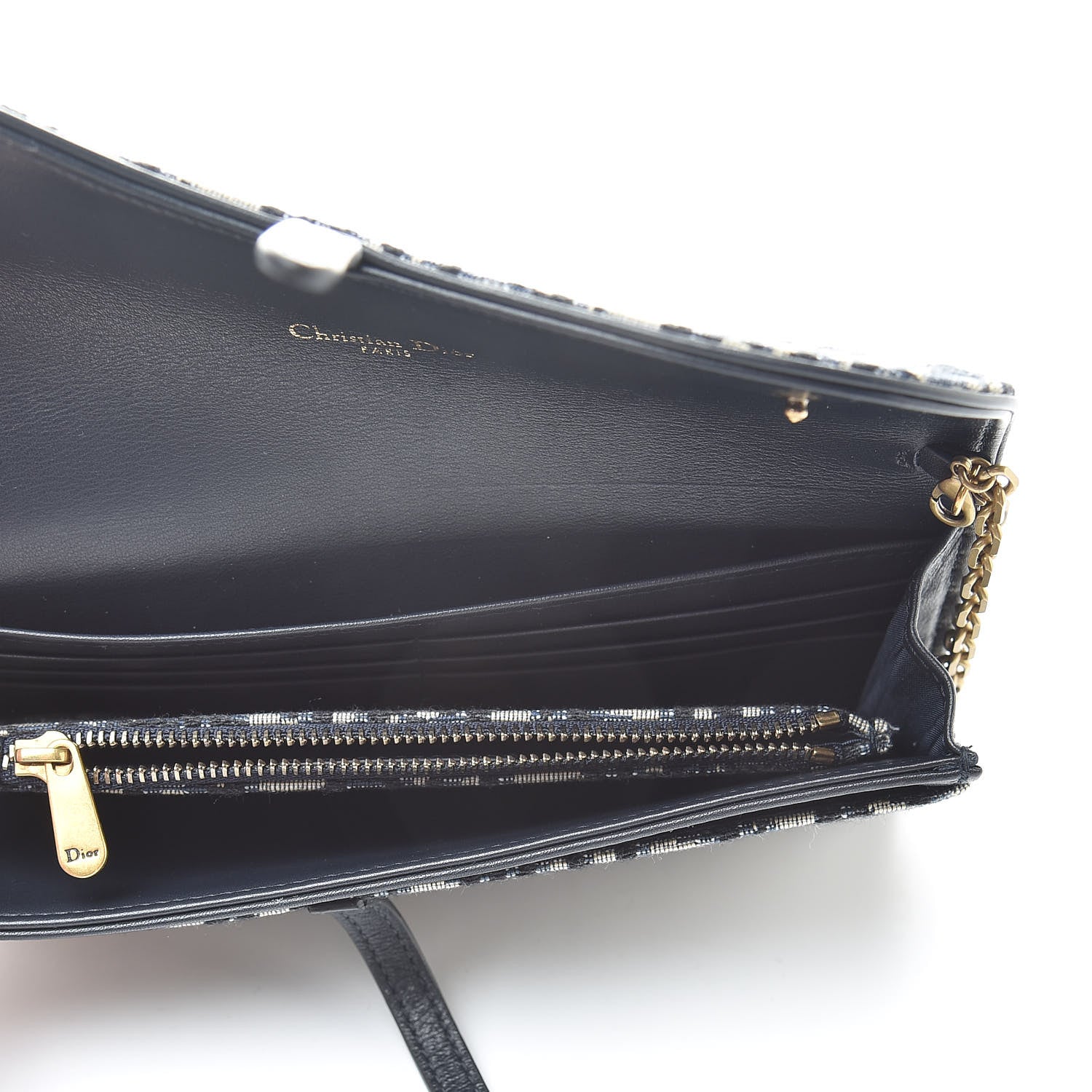 Christian Dior Oblique Saddle Chain Long Wallet Blue 6 of 12