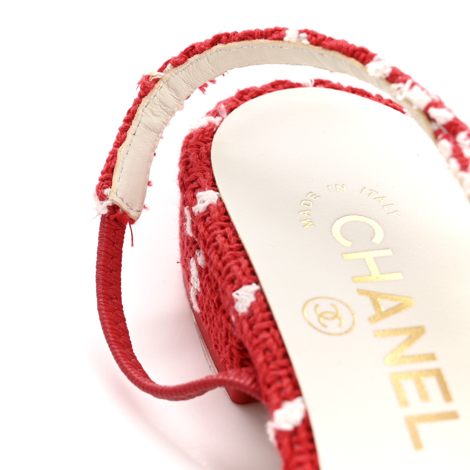 Chanel Tweed Grosgrain Cap Toe CC Slingback Flats 36 Red White