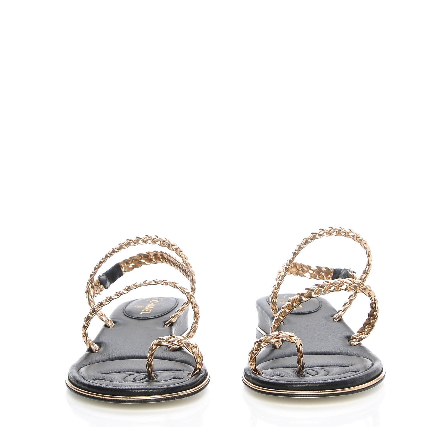 Chanel Metallic Calfskin Lambskin Braided Sandals 37 Black Gold 2 of 9
