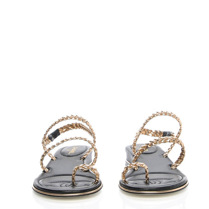 Chanel Metallic Calfskin Lambskin Braided Sandals 37 Black Gold 2 of 9