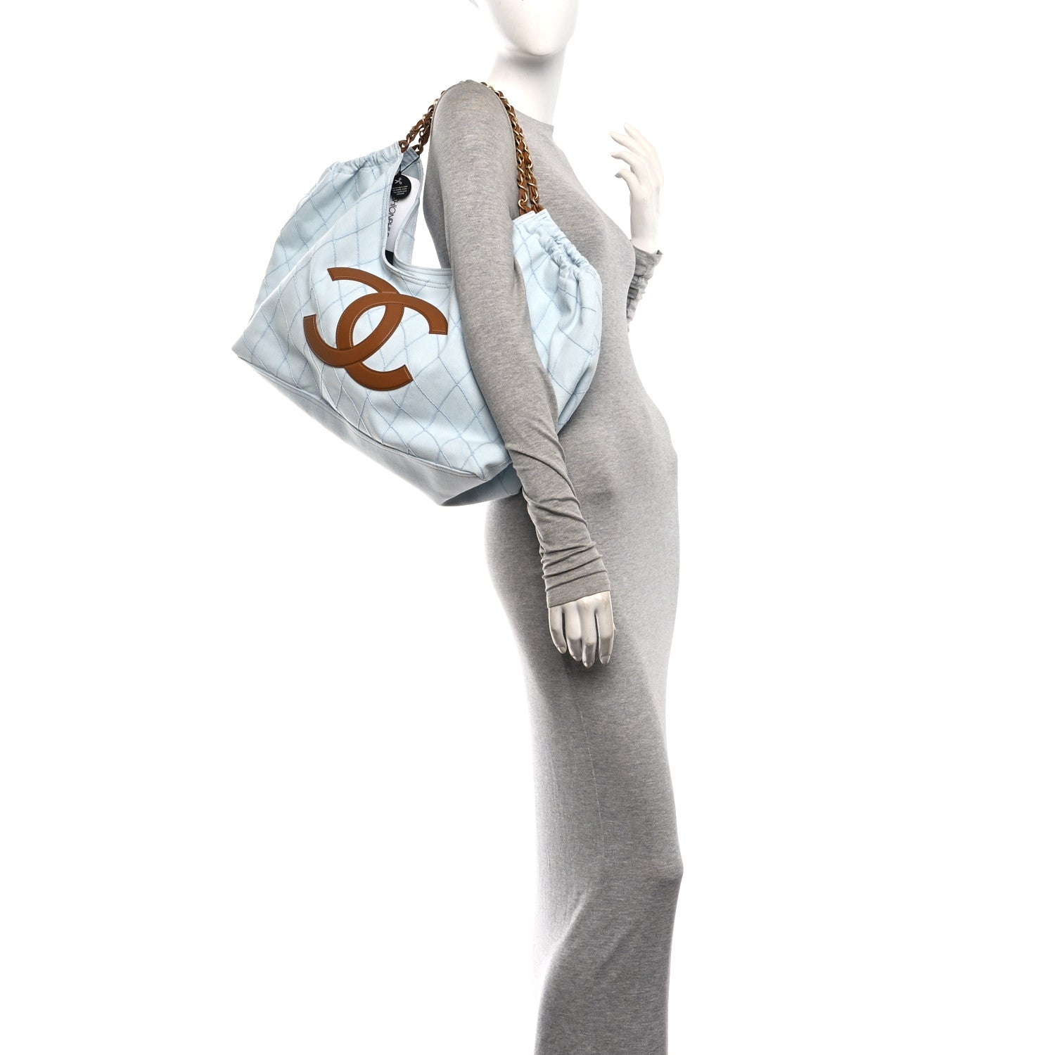 Chanel Denim Calfskin Quilted Coco Beach Small Shopping Tote Light Blue Brown 2 of 11