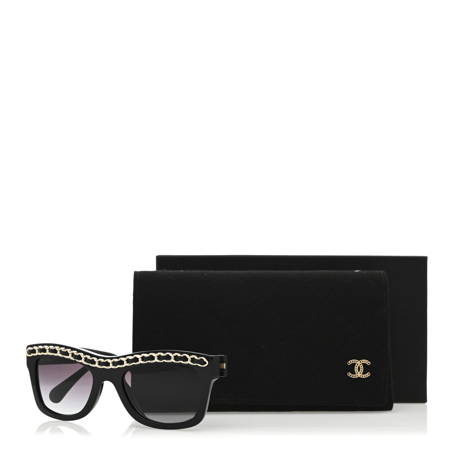 Acetate Calfskin Chain Rectangle Sunglasses 71626A Black