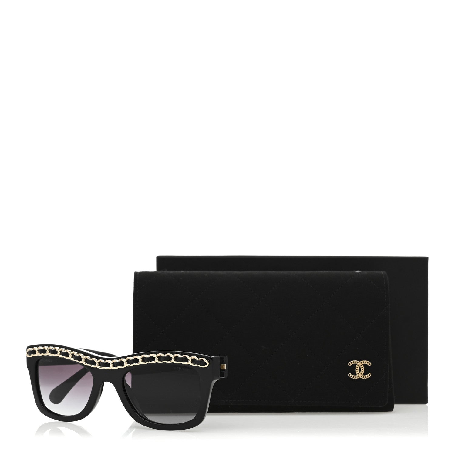 Chanel Acetate Calfskin Chain Rectangle Sunglasses 71626A Black 8 of 8