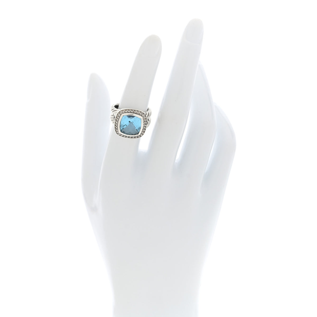 David Yurman Sterling Silver Diamond Blue Topaz 11mm Albion Ring 50 5.5 2 of 4