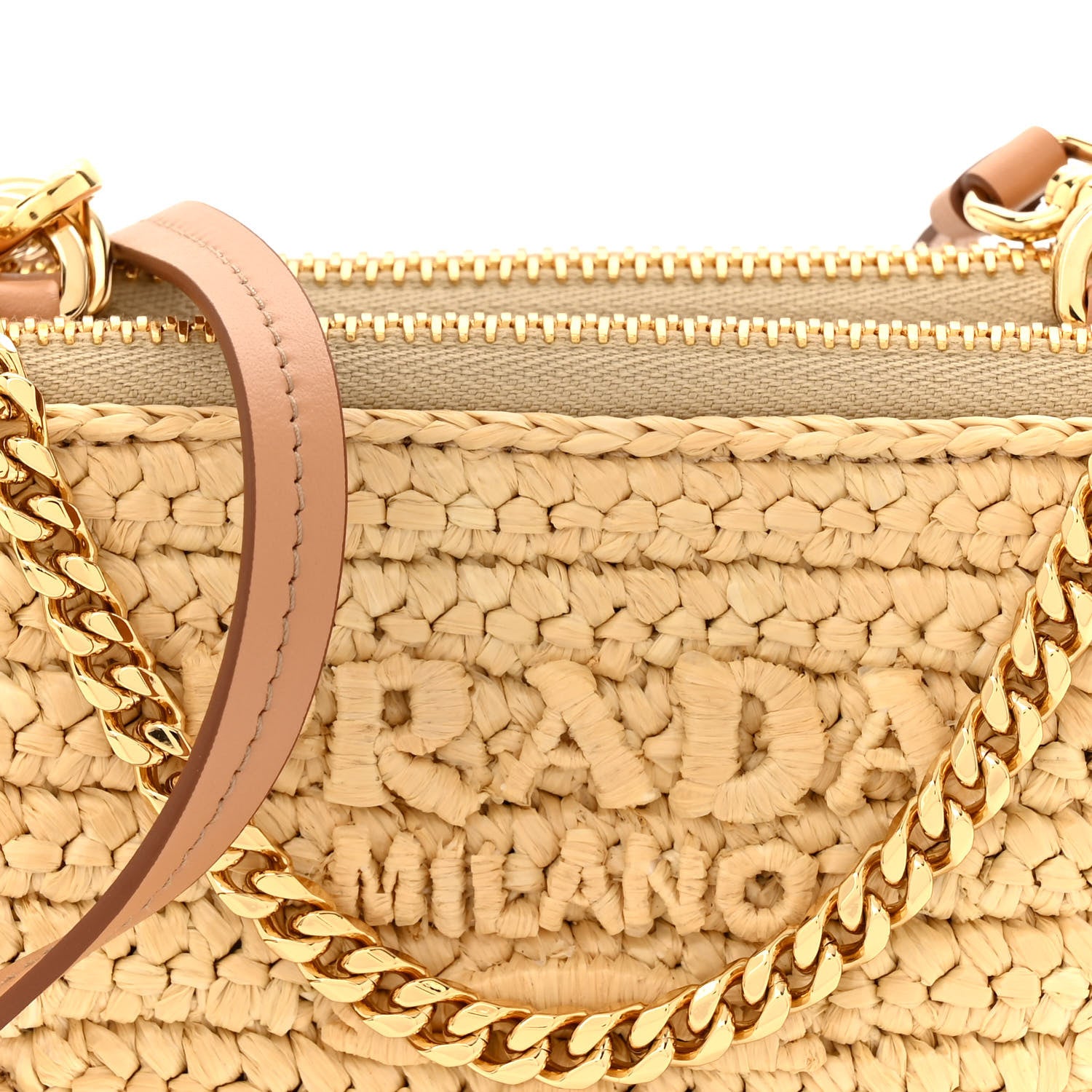 Prada Raffia Calfskin Crochet Logo Embroidered Mini Triangle Crossbody Pouch Naturale 8 of 10