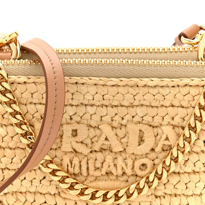 Prada Raffia Calfskin Crochet Logo Embroidered Mini Triangle Crossbody Pouch Naturale 8 of 10