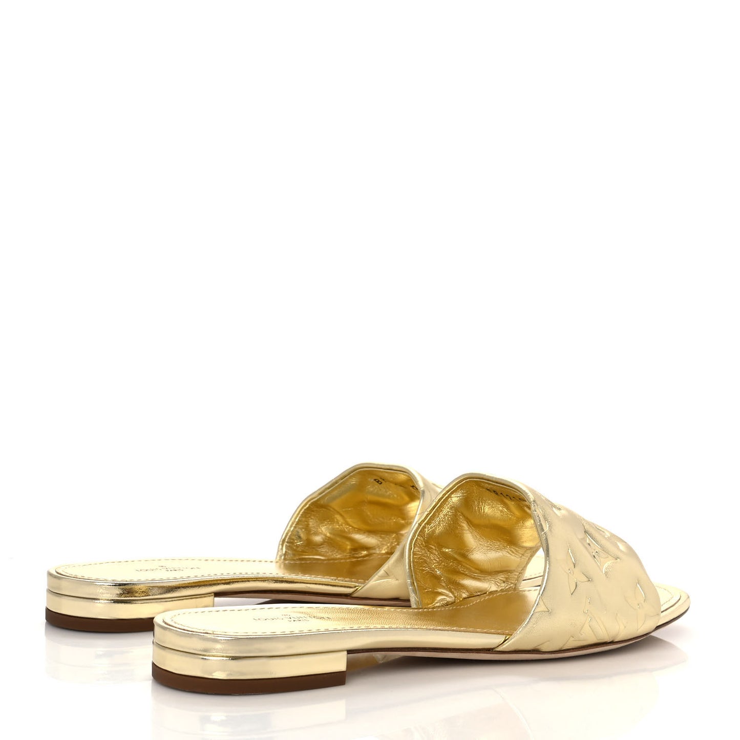 Metallic Lambskin Embossed Monogram Revival Flat Mules 40 Gold