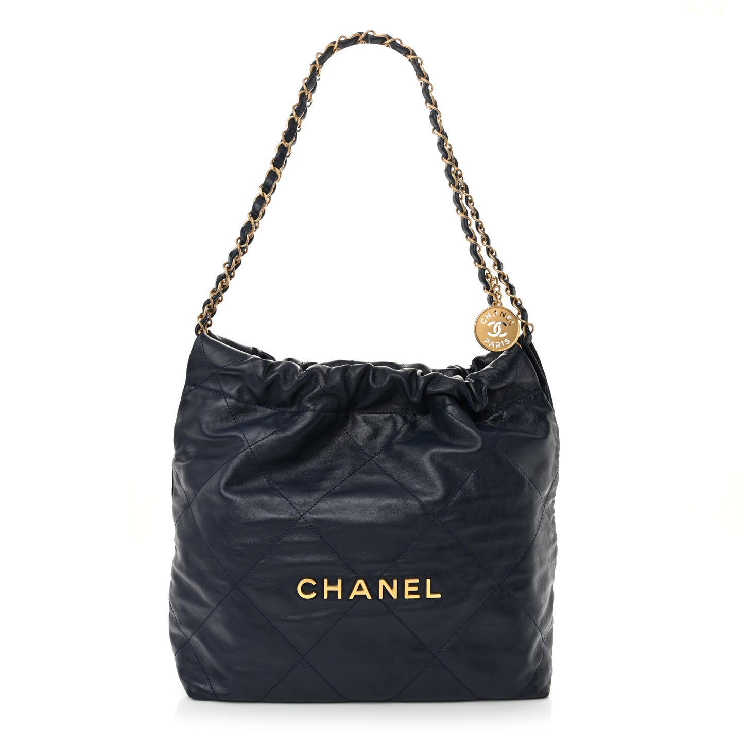 Shiny Calfskin Quilted Small Chanel 22 Navy