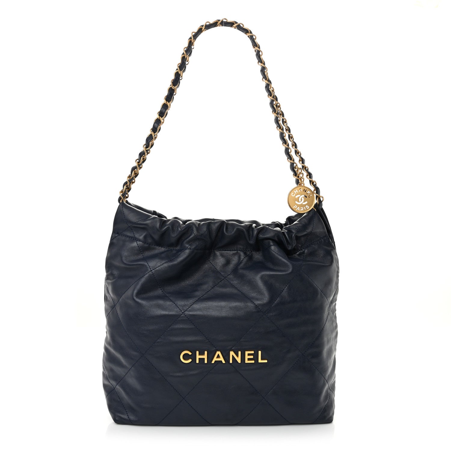 Chanel Shiny Calfskin Quilted Small Chanel 22 Navy 1 of 11