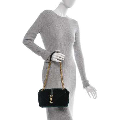 Saint Laurent Velvet Matelasse Chevron Medium Monogram Chain Bag New Dark Green 2 of 10