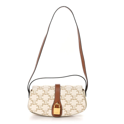 Celine Triomphe Canvas Calfskin Tabou Clutch on Strap White Tan 1 of 9
