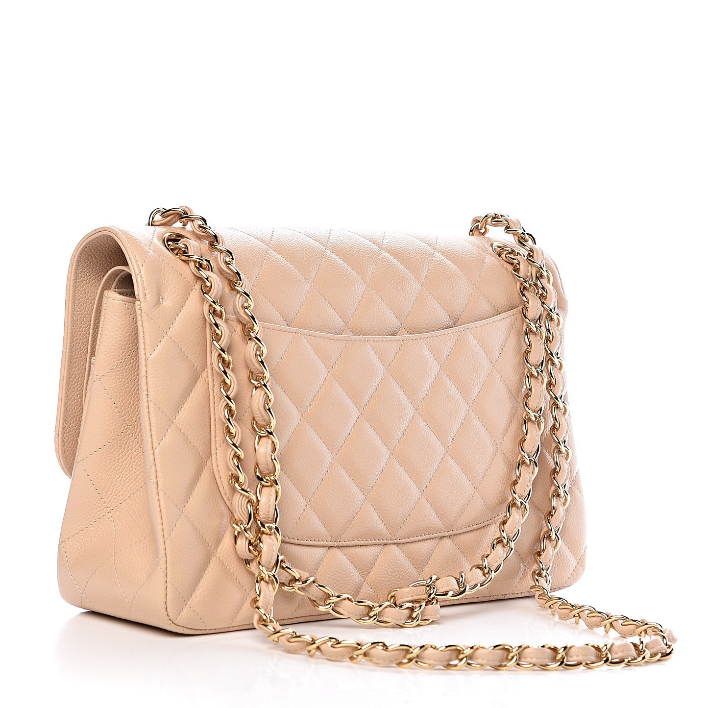 Caviar Quilted Jumbo Double Flap Beige Clair