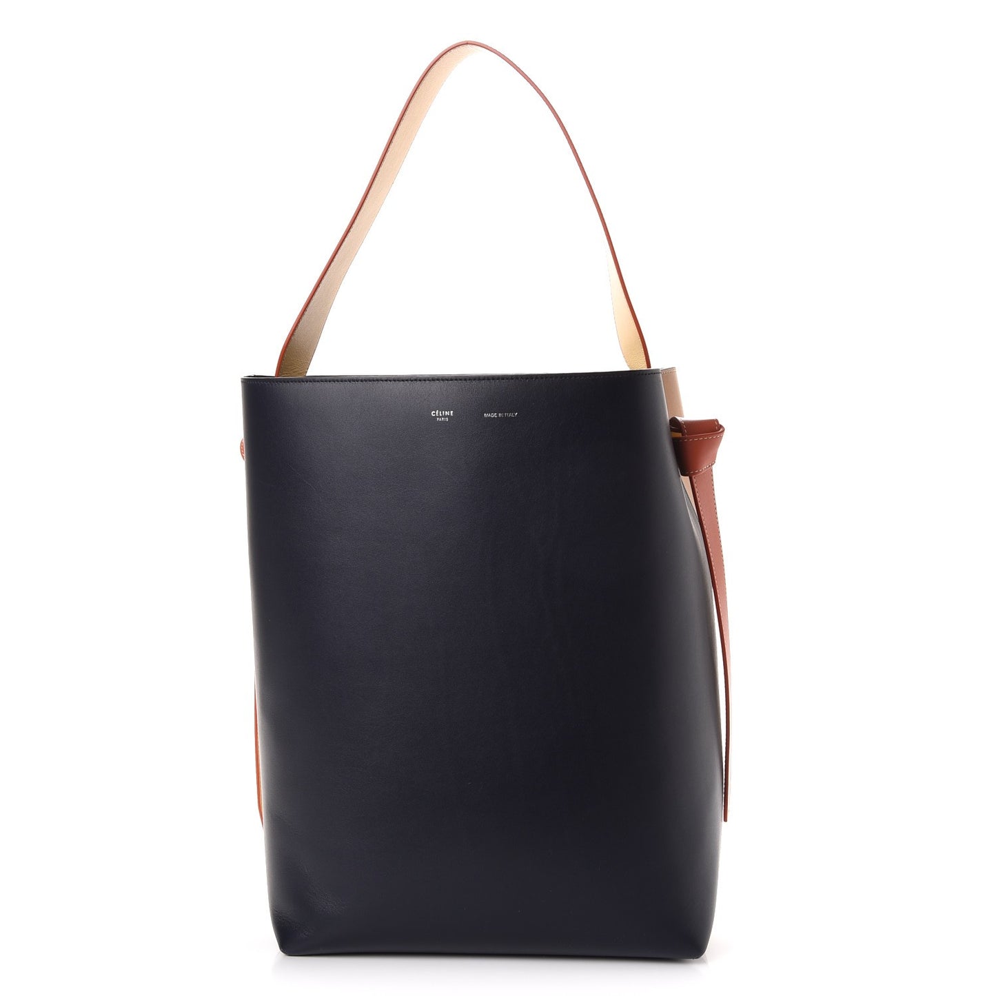 Shiny Smooth Calfskin Small Twisted Cabas Navy Beige