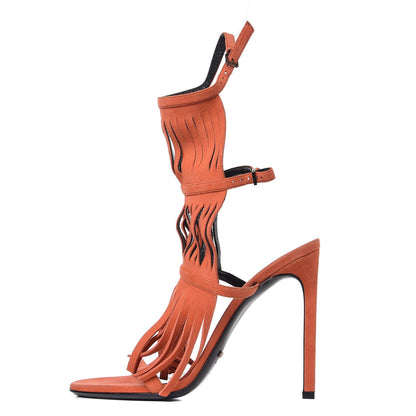 Gucci Suede Fringe Becky High Heel Sandals 38 1 of 7