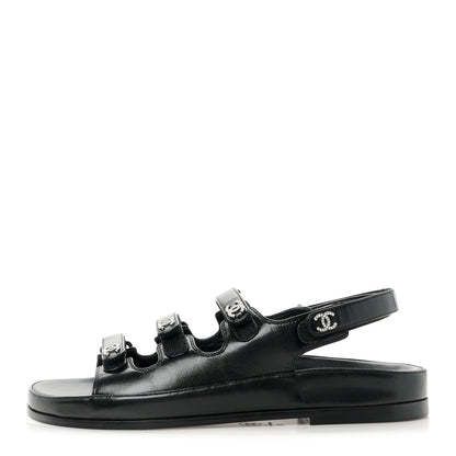 Chanel Lambskin Crystal CC Velcro Dad Sandals 38 Black 1 of 10