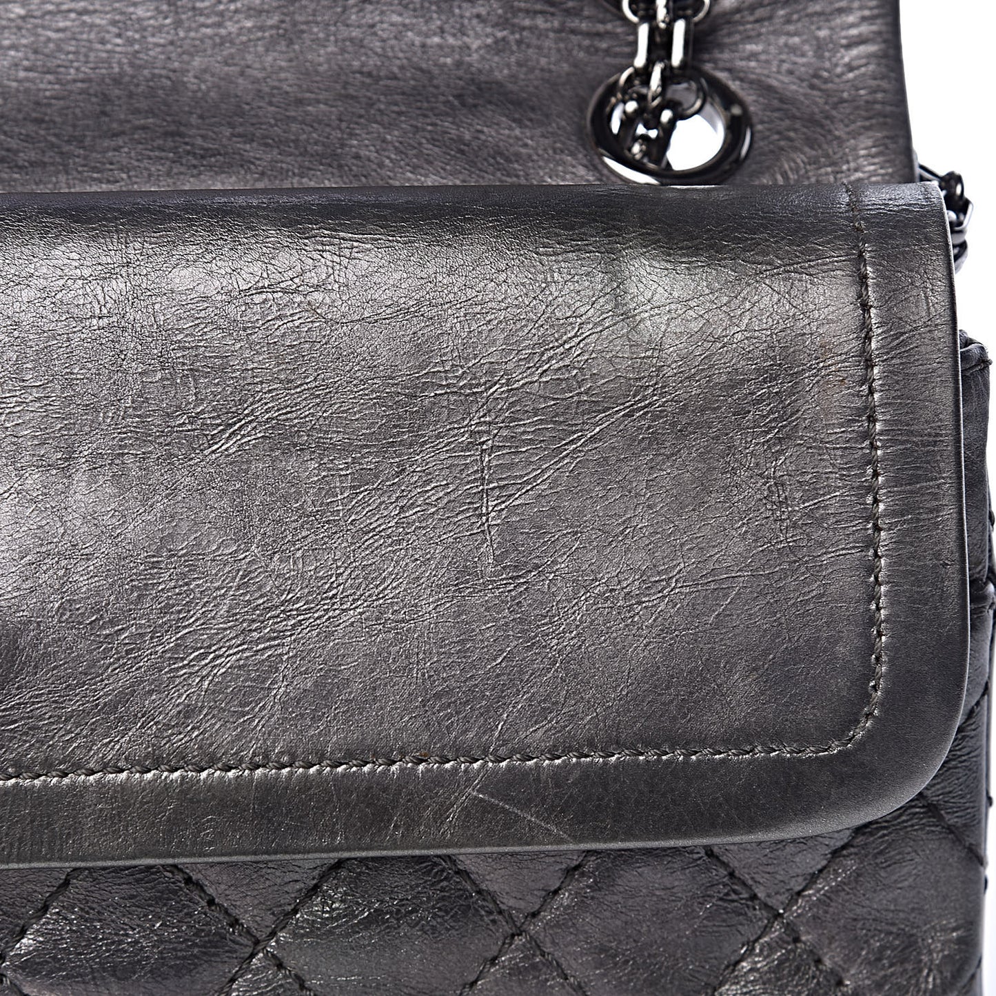 Metallic Aged Calfskin Quilted 2.55 Reissue 225 Flap Dark Silver