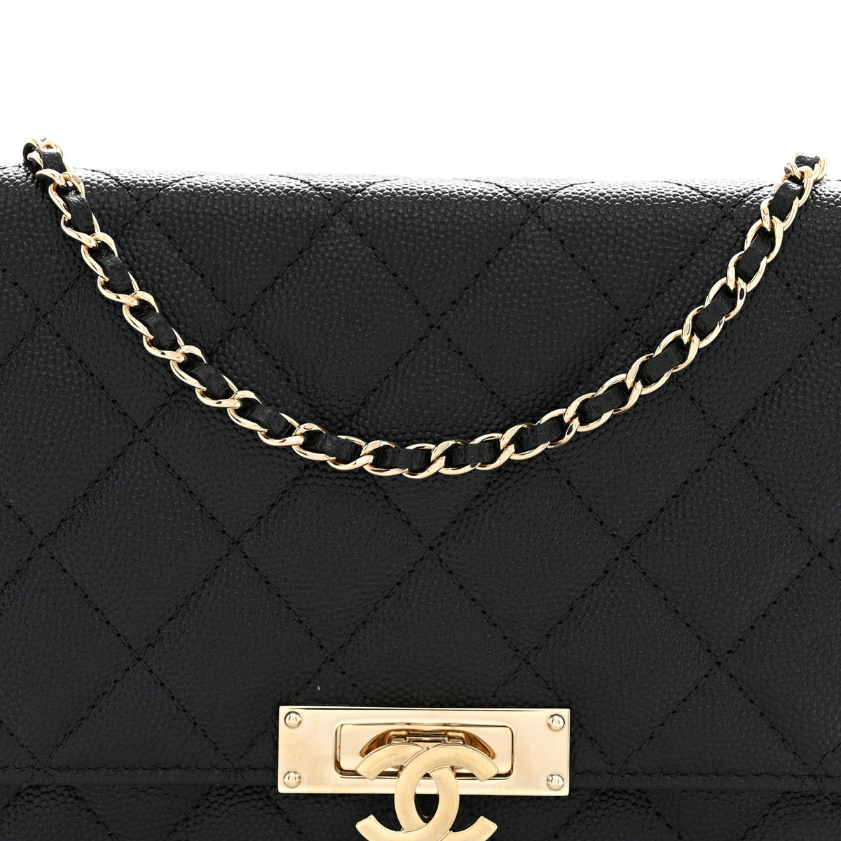Caviar Quilted Golden Class Wallet On Chain WOC Black