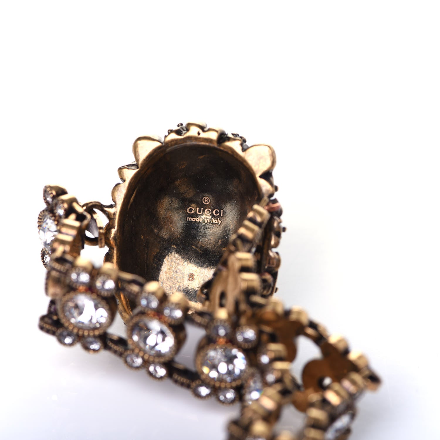 Gucci Metal Crystal Lion Head Bracelet S Aged Gold 5 of 9