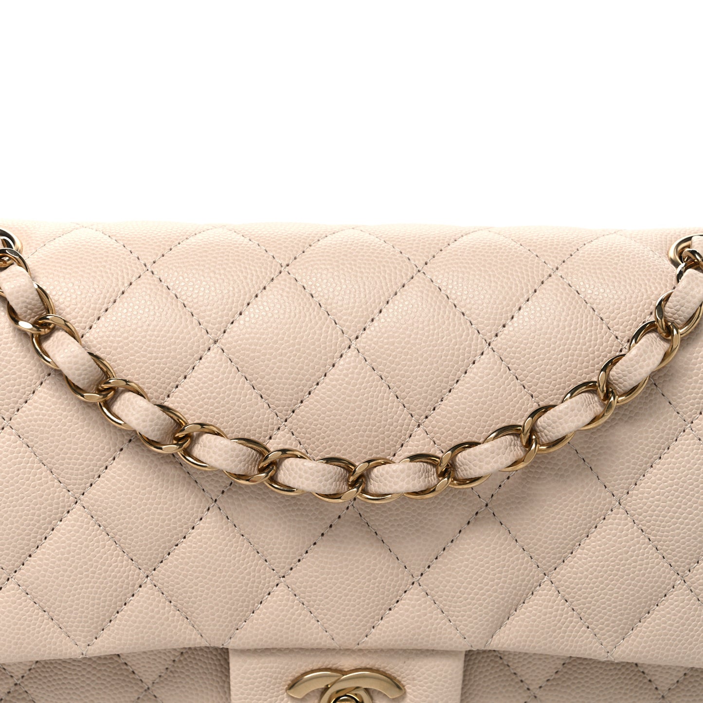 Caviar Quilted Medium Double Flap Ecru