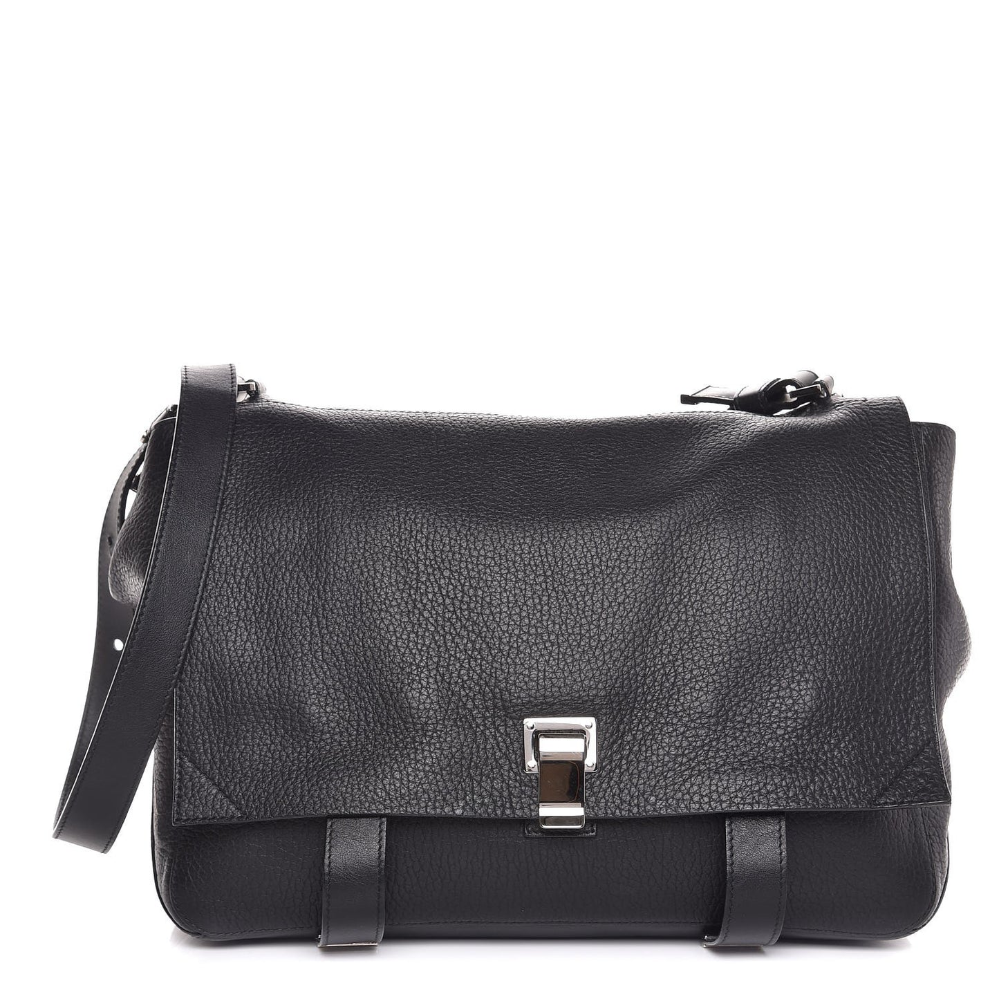 Pebbled Calfskin Double Sided PS Courier Bag Black