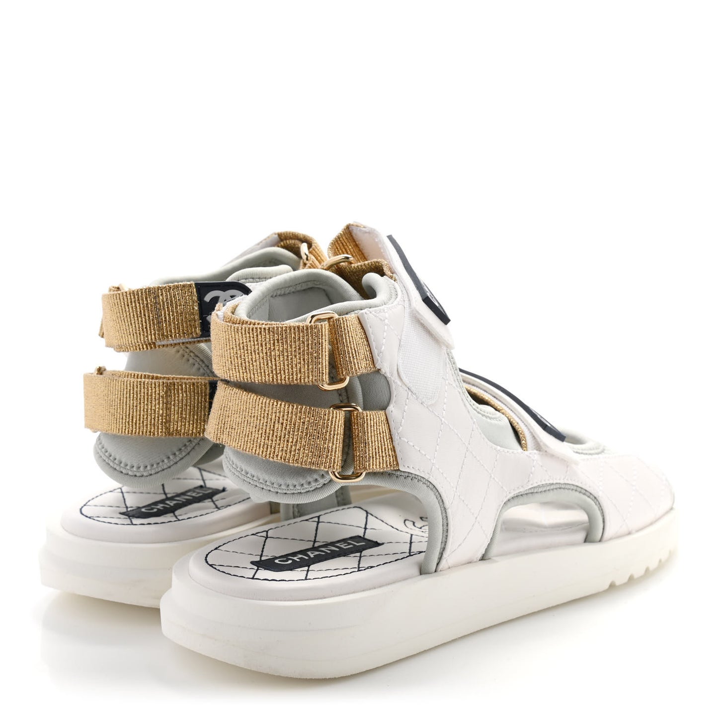 Goatskin Fabric Gladiator Sandals 38.5 White Light Grey Navy Blue