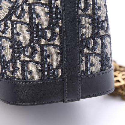 Christian Dior Oblique Drawstring Chain Bucket Bag Blue 10 of 11